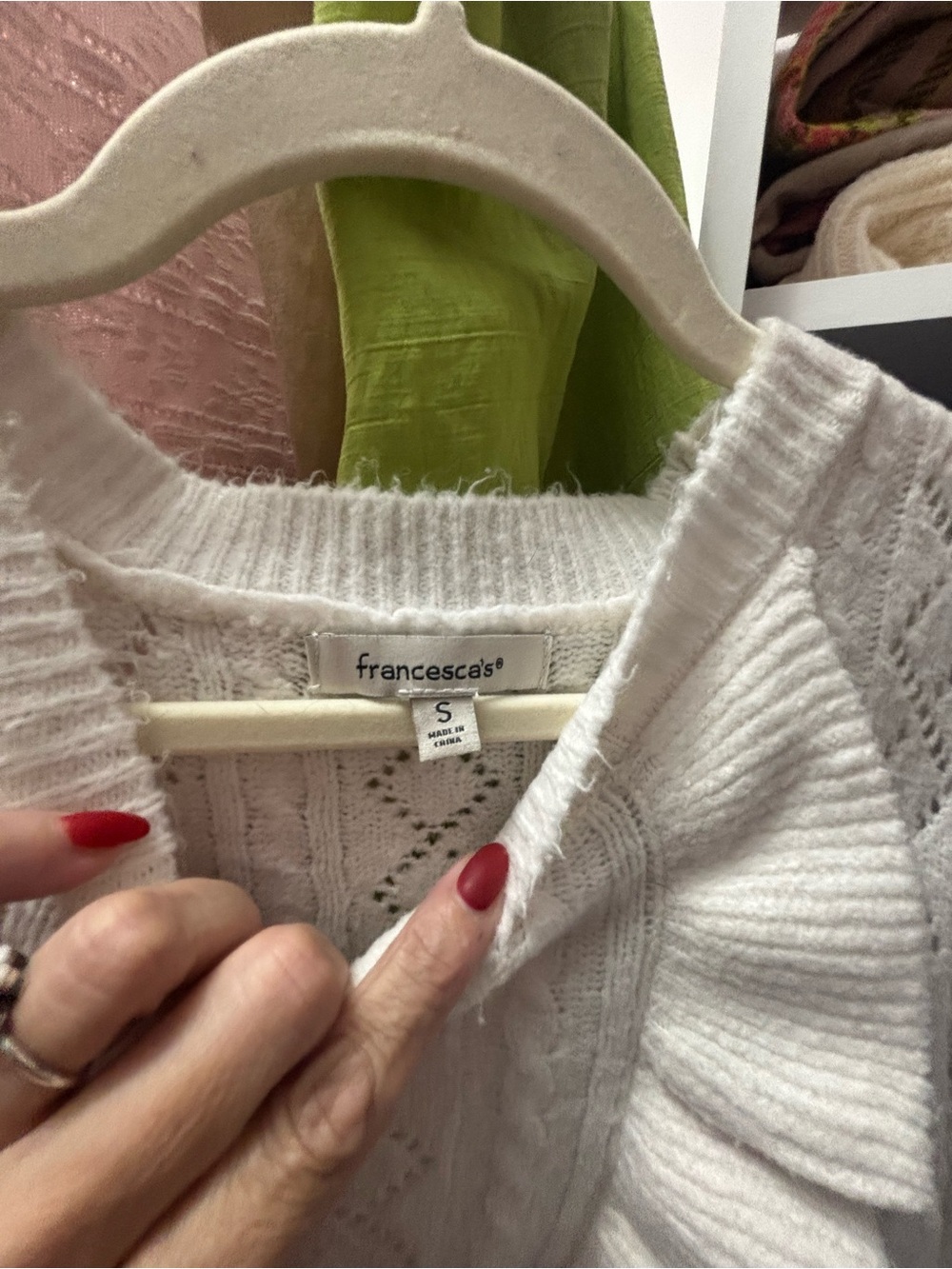 Francesca's Collections Cream Ruffle-Front Knit Sweater - Picture 3 of 6